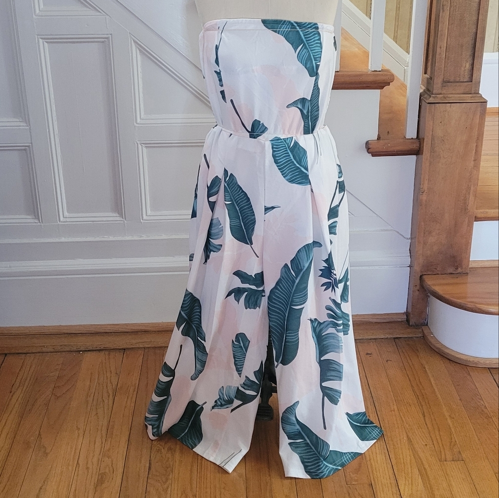 Tropical Leaf Print Strapless Jumper Size 2X - Picture 2 of 7